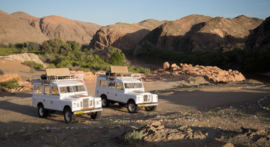 The Land Rover fleet at Kunene river camp