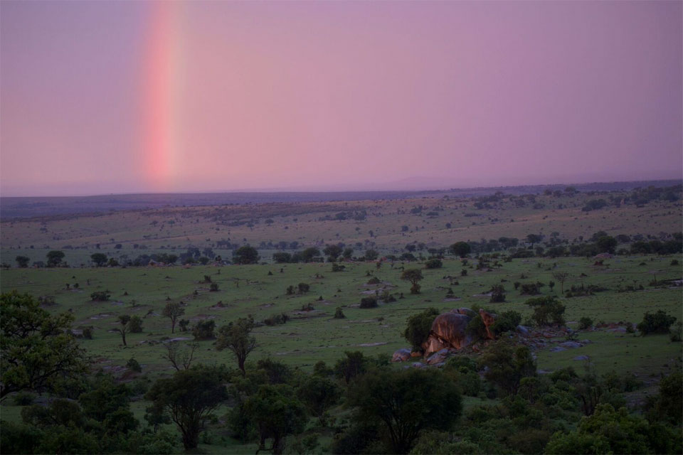 After the storm, a rainbow colours the sky over the Masai Mara